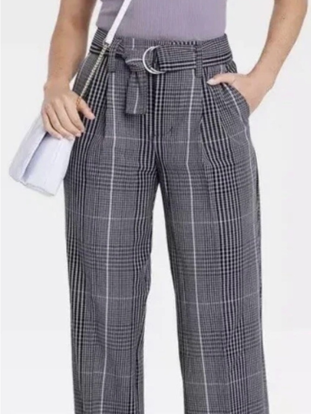 a new day Black & White Plaid Wide-Leg Paperbag Pants